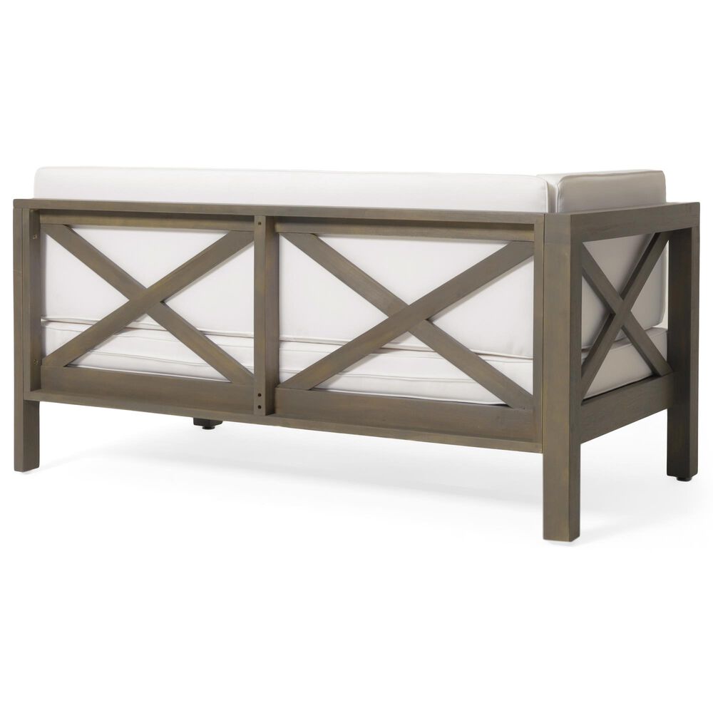 Hearth and Haven Brava Outdoor Corner Bench with Coffee Table in White, , large