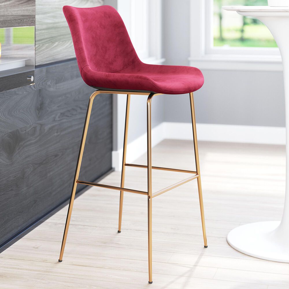 Zuo Modern Tony Bar Stool in Red and Gold, , large