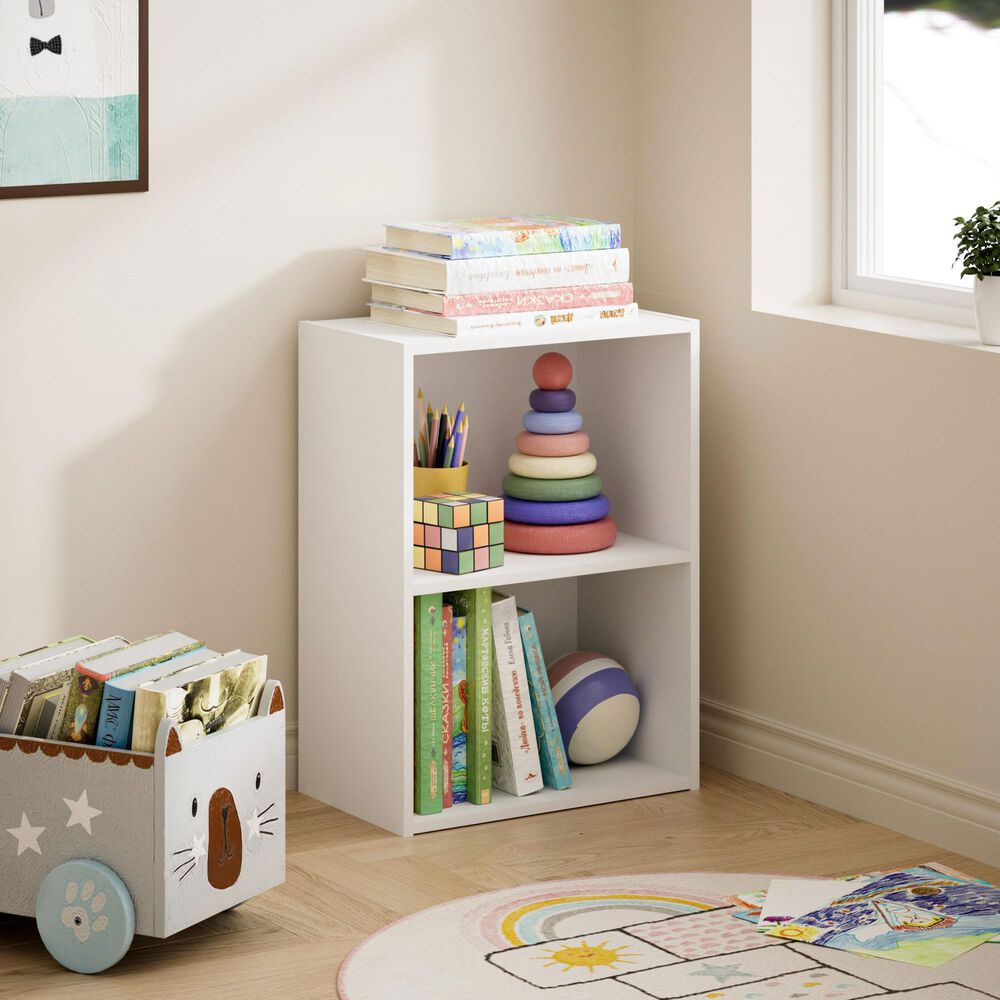 HOMLUX 2-Tier Cube Compact Storage Shelf Organizer Bookcase in White, , large