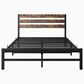 Hearth and Haven Full Platform Bed with Slat Wood Headboard in Black and Rustic Brown, , large