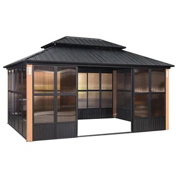 HOMLUX 12" x 16" Outdoor Hardtop Gazebo with Wood Grain Aluminum Frame in Black, , large