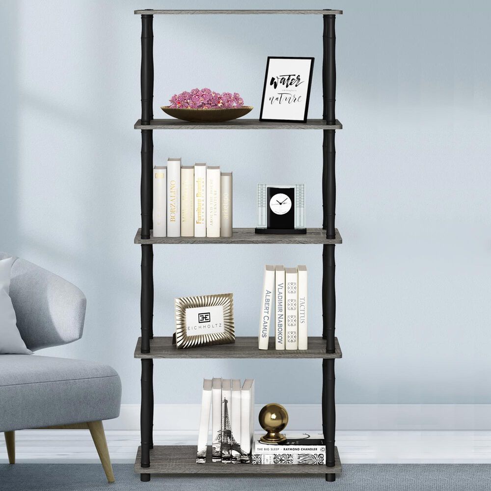 HOMLUX Turn-N-Tube 5-Tier Open Storage Bookshelf in French Oak and Black, , large