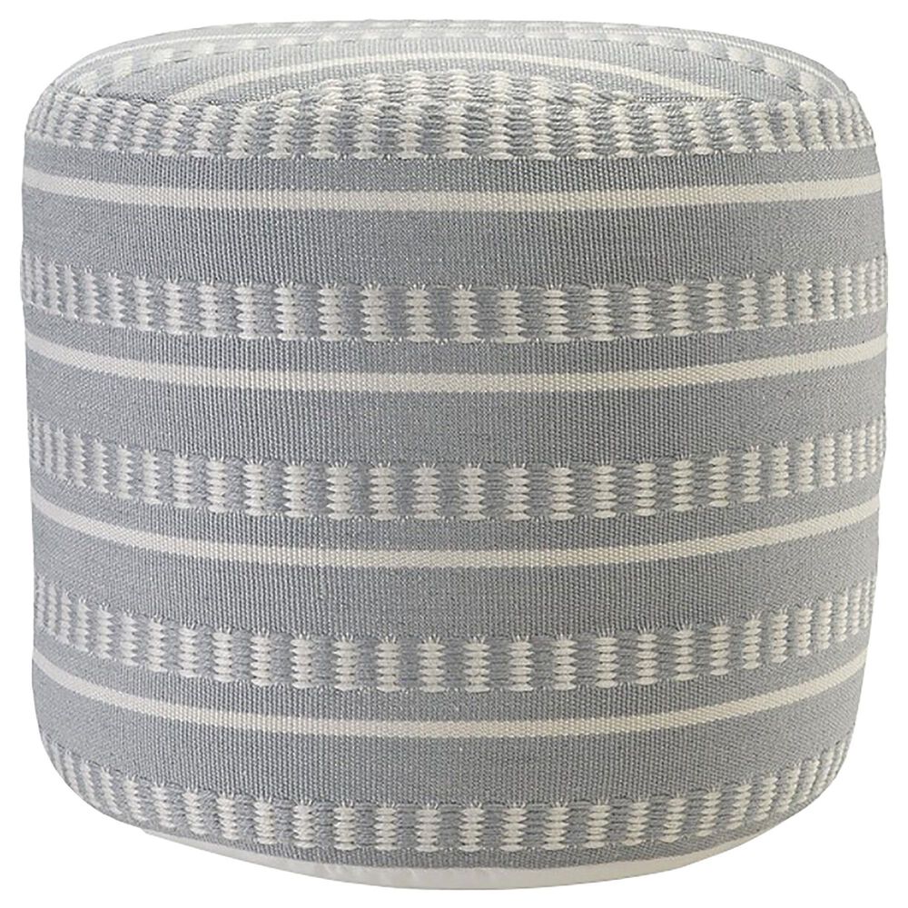 L.R. RESOURCES Dash Geometric Outdoor Pouf in Powder Blue and White, , large