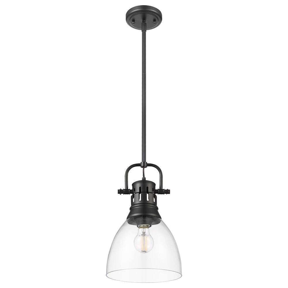 Golden Lighting Duncan 1-Light Small Pendant with Rod and Clear Shade in Matte Black, , large