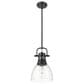 Golden Lighting Duncan 1-Light Small Pendant with Rod and Clear Shade in Matte Black, , large