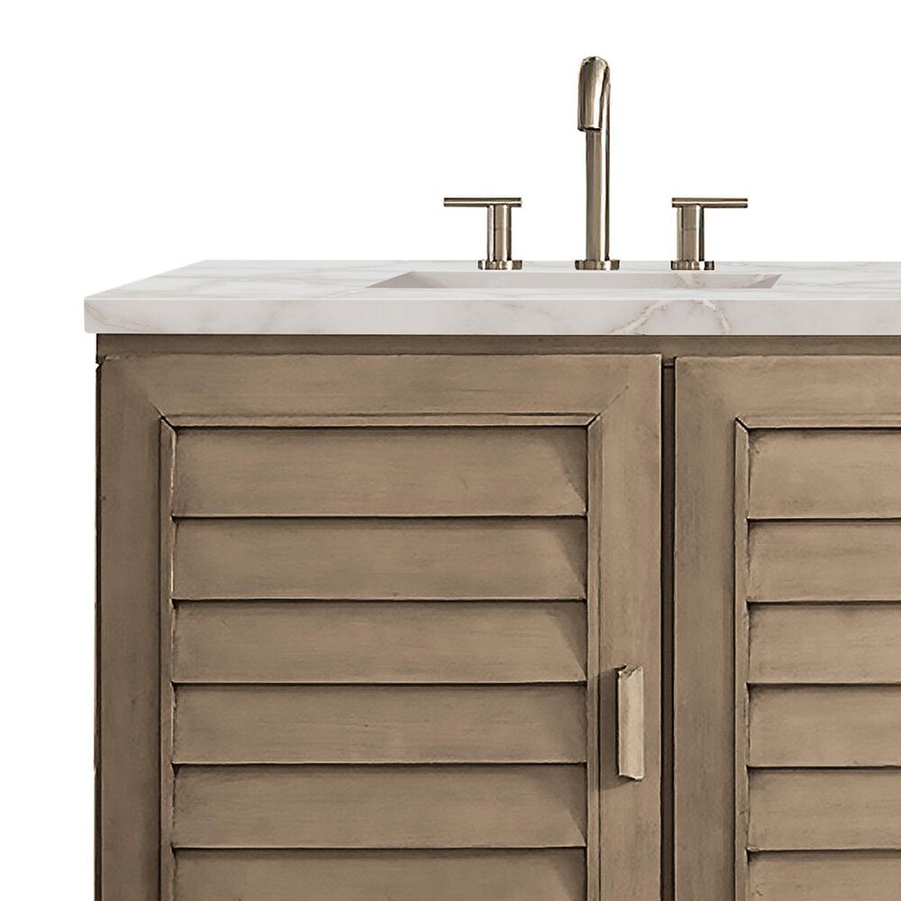 James Martin Vanities Portland 60&quot; Double Bathroom Vanity in Whitewashed Walnut with 3 cm Victorian Silver Quartz Top and Rectangular Sinks, , large