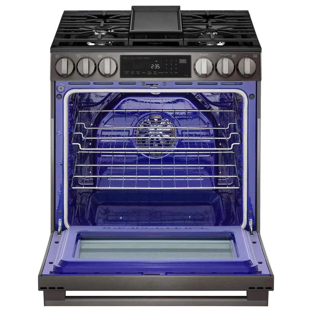 LG 2-Piece Kitchen Package with 6.3 Cu. Ft. Smart Slide-In Gas Range and 2.1 Cu. Ft. Smart Over-the-Range Microwave in Black Stainless Steel, , large