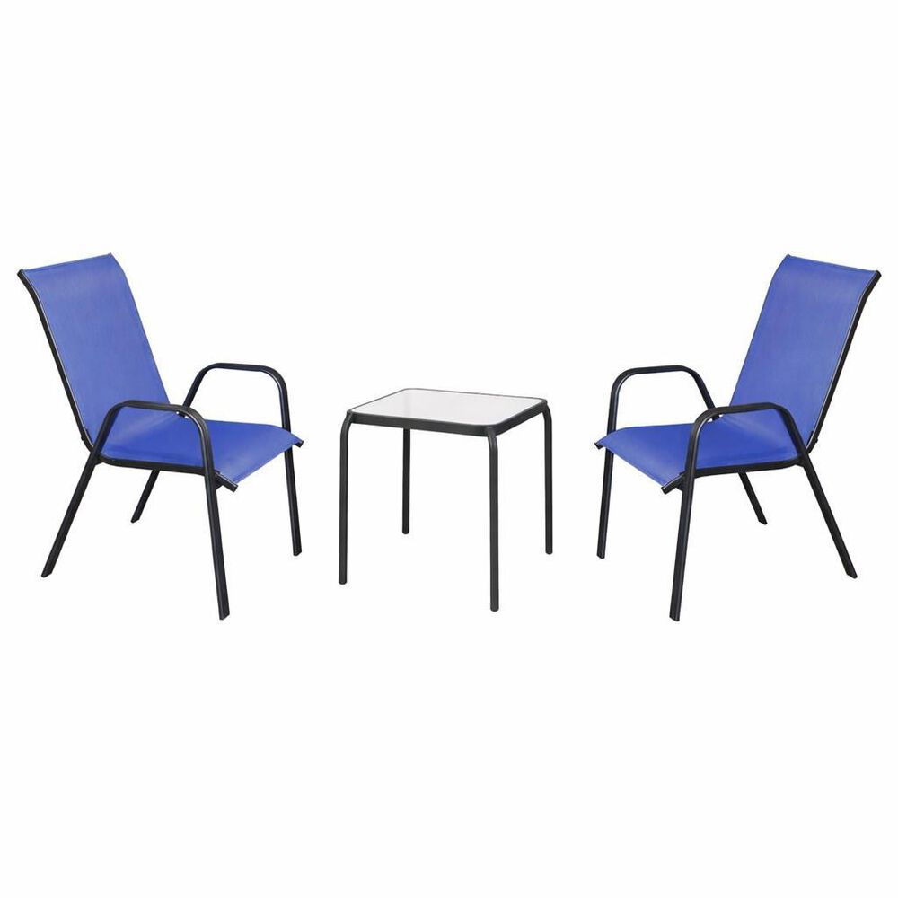 Redline Creation Inc. 3-Piece Patio Chat Set in Black and Navy Blue, , large