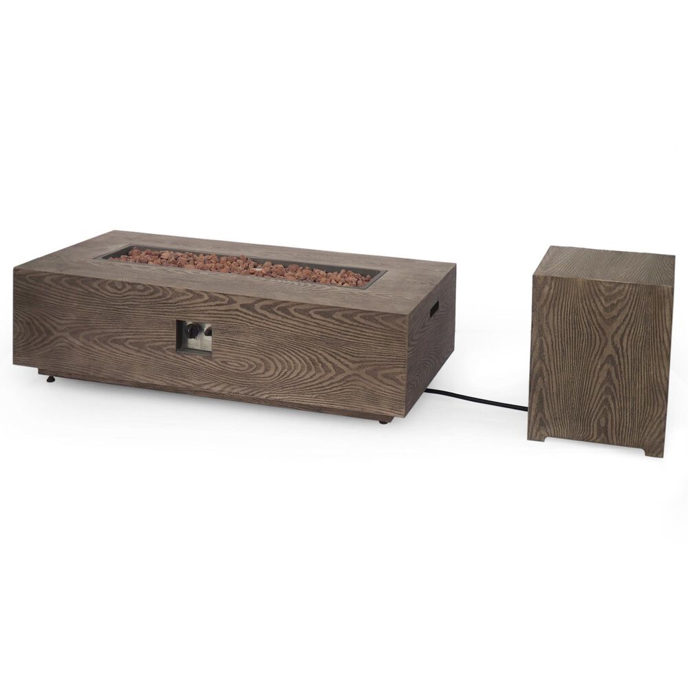 Noble House Senoia 50000 BTU Rectangle Firepit with Tank Holder in Brown, , large