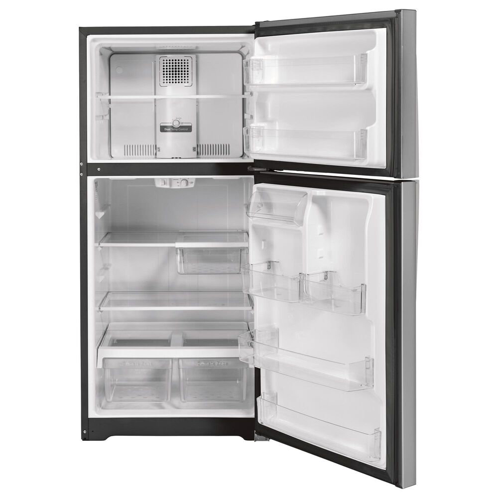 G.E. 4-Piece Kitchen Package with 21.9 Cu. Ft. Top-Freezer Refrigerator and 30&quot; Freestanding Electric Range in Stainless Steel, , large