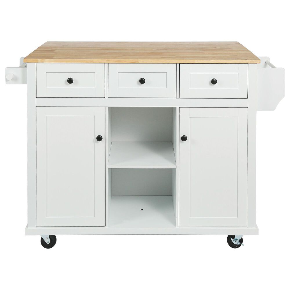 HOMLUX 53" Kitchen Island with Drop-Leaf in White, , large