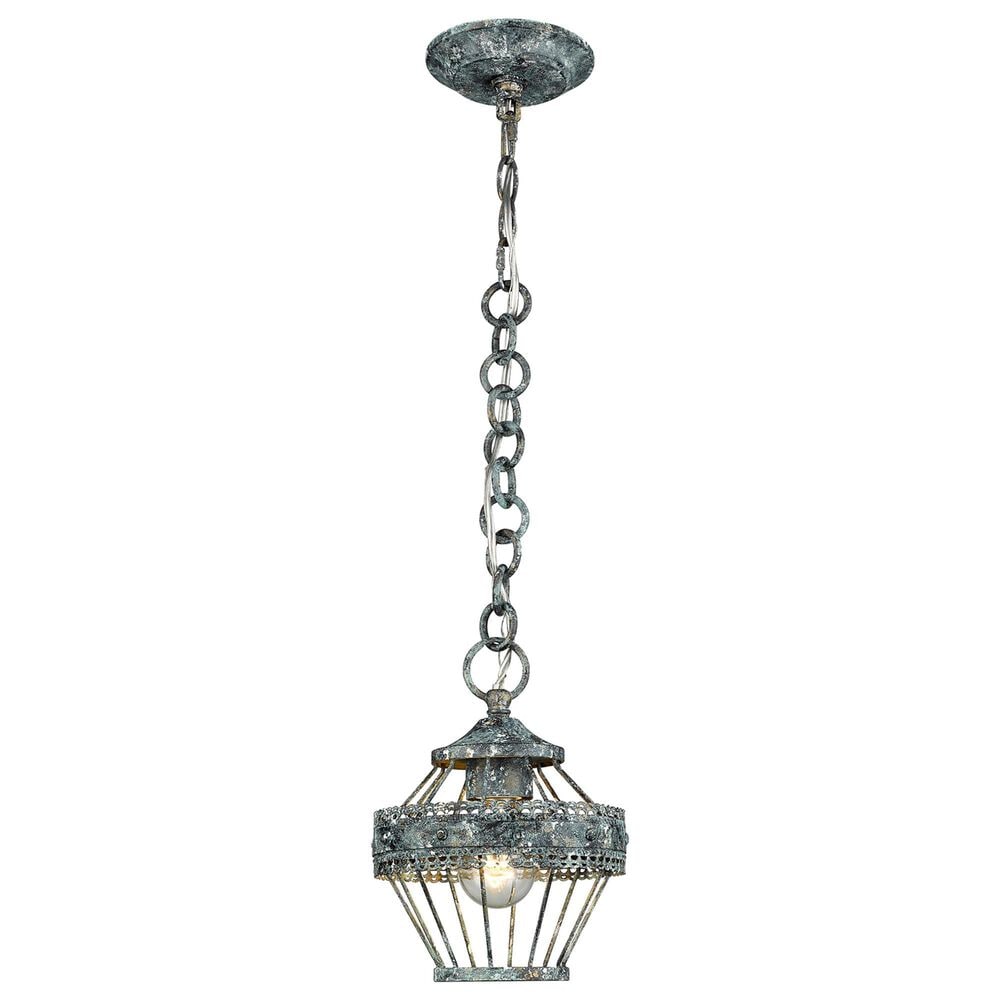 Golden Lighting Ferris 1-Light Mini Pendant in Blue Verde Patina, White and Gold, , large