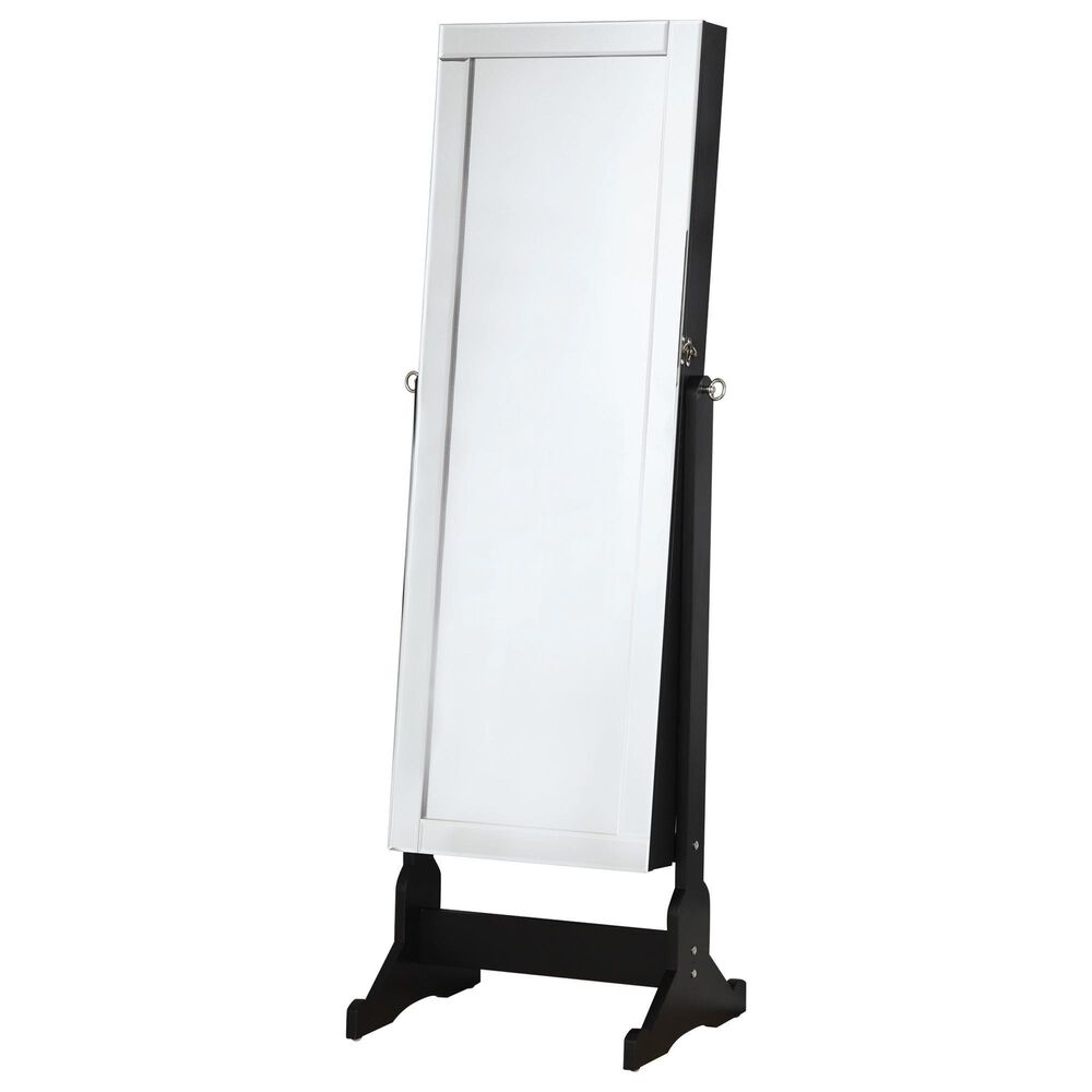 Pacific Landing Contemporary Jewelry Cheval Storage Mirror in Black, , large