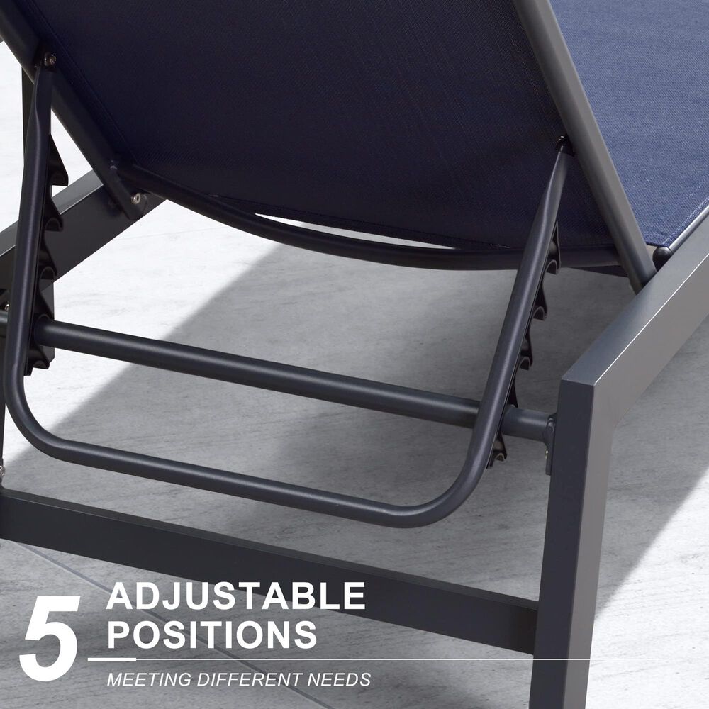 HOMLUX 3-Piece Patio Chaise Lounge Set with Wheels in Navy Blue, , large
