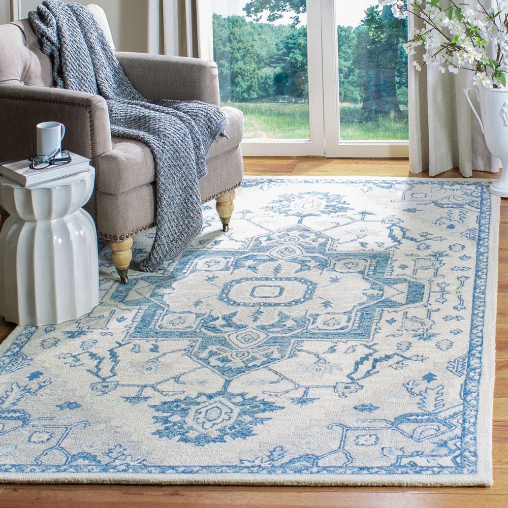 Safavieh Micro-Loop 5&#39; x 8&#39; Ivory and Blue Area Rug, , large