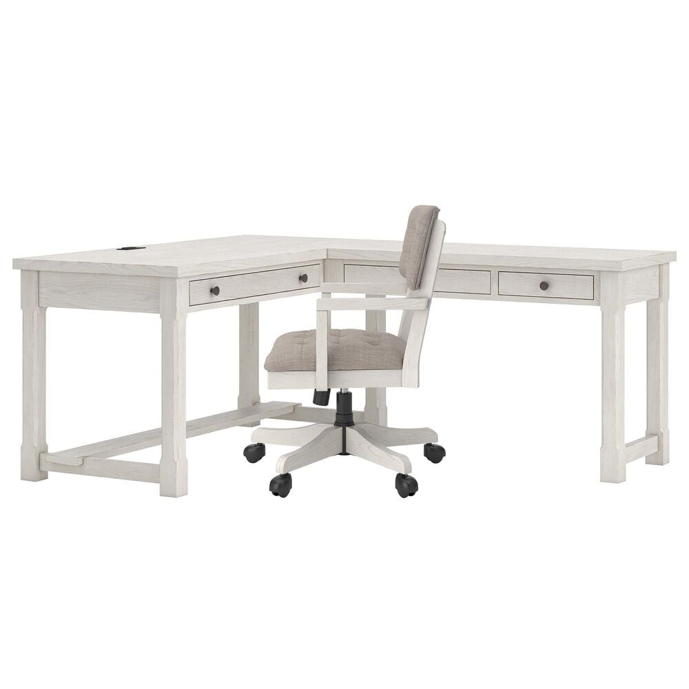 Ashley Robbinsdale 3-Piece L-Shape Desk and Chair Set in Antique White, , large