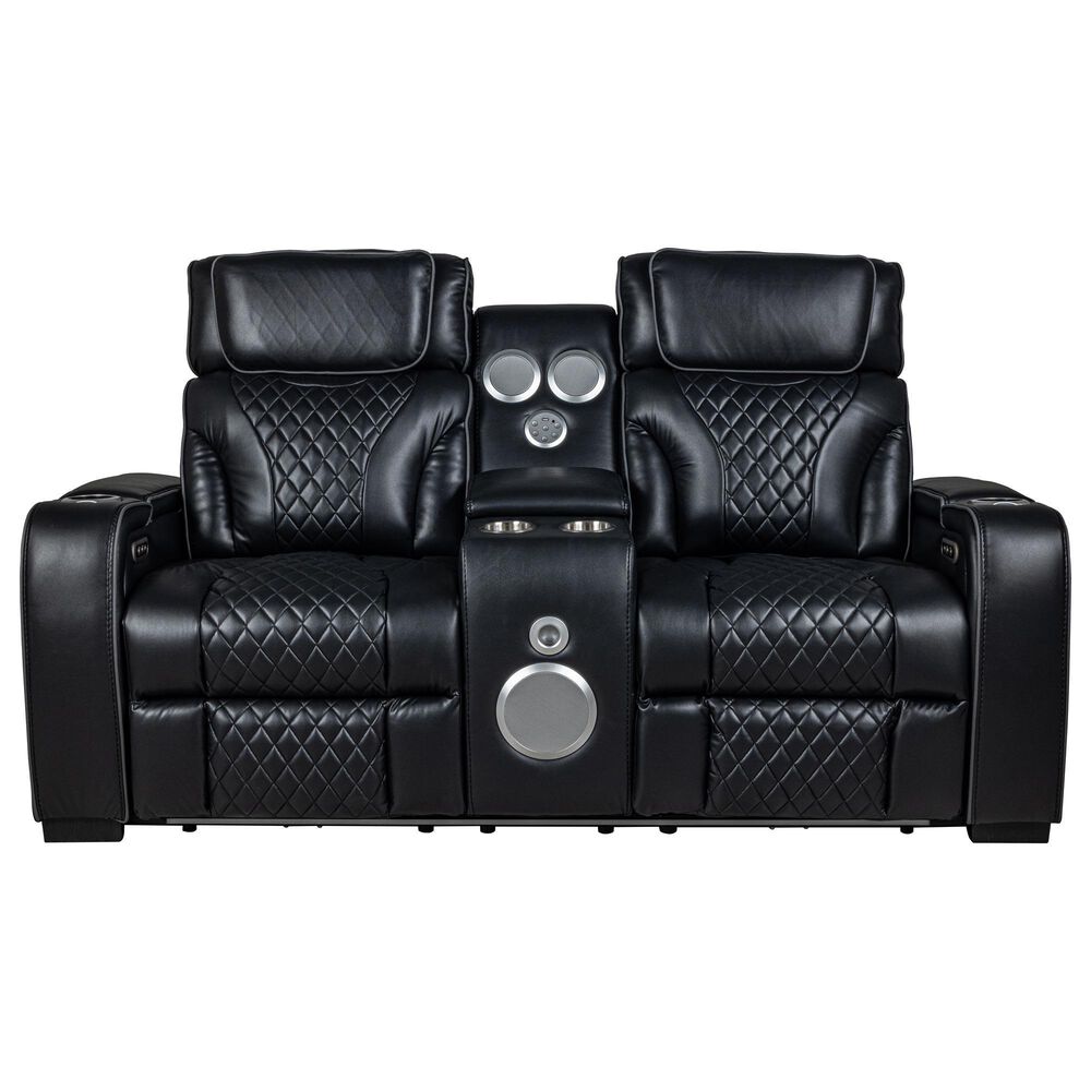 Everly Living Rock Star Power Reclining Loveseat in Black, , large
