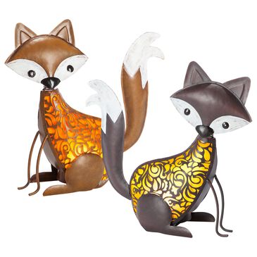 The Gerson Company 15.35" Solar Lighted Garden Fox in Bronze, Coffee Brown and Back - Set of 2, , large