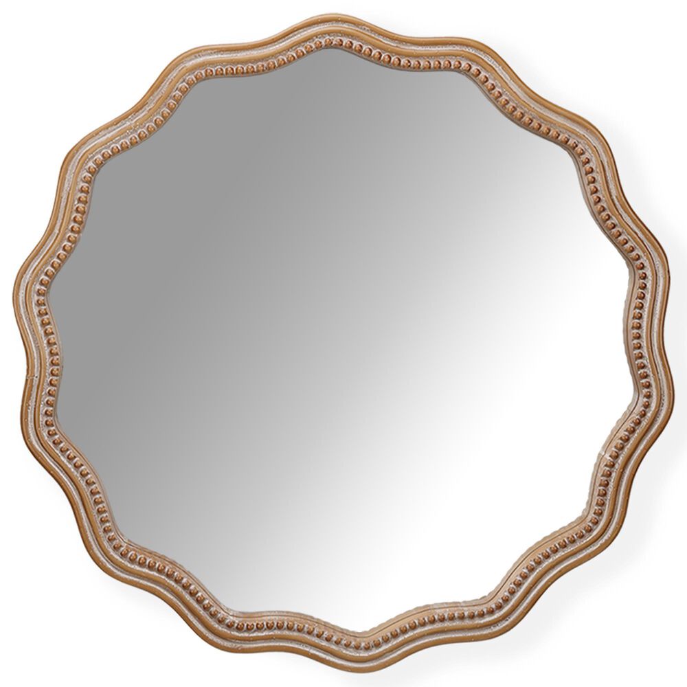 Hearth and Haven 23.62" Round Wall Mirror with Wavy Wood Framed in Antique Natural, , large