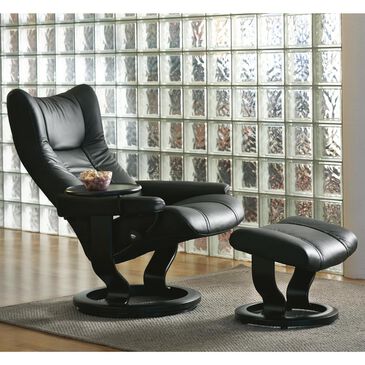 Stressless Medium Chair and Ottoman with Black Classic Base in Paloma Black, , large