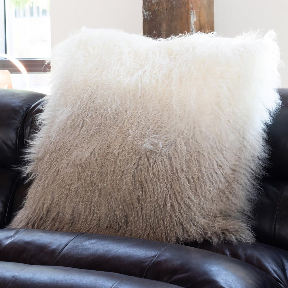 Moe's Home Collection Lamb Fur Pillow in White and Grey, , large