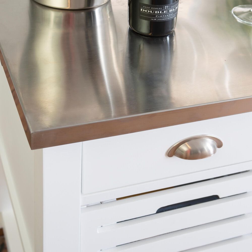 Linon Home Decor Robbin Kitchen Cart in White and Stainless Steel, , large