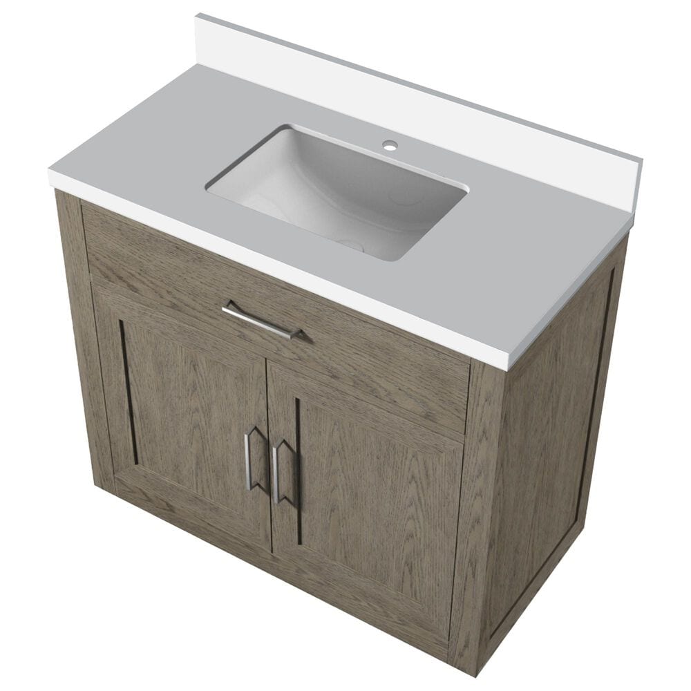 Lexora Home Abbey 36&quot; Single Bathroom Vanity in Grey Oak with 2 cm White Quartz Top and Rectangular Sink, , large