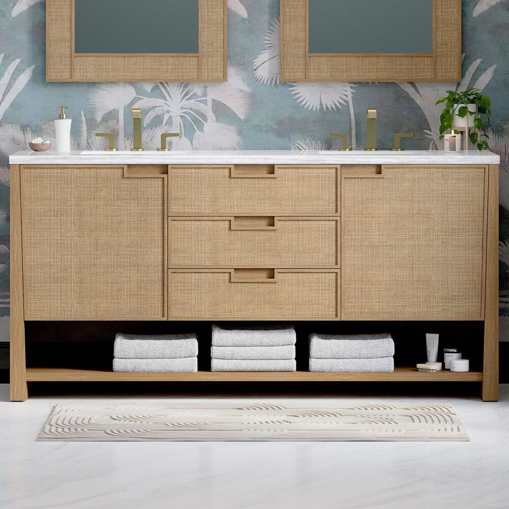 James Martin Vanities Solene 72&quot; Double Bathroom Vanity in Seaside Oak with 3 cm White Arctic Fall Solid Surface Top and Rectangular Sinks, , large