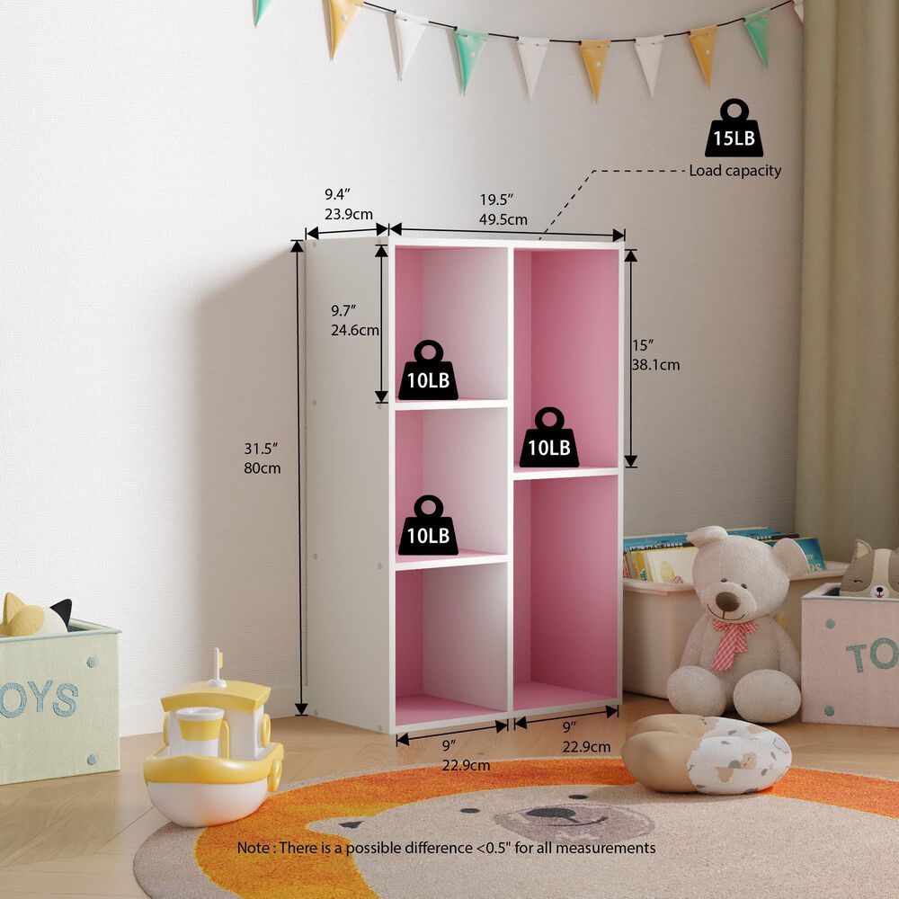HOMLUX 5-Cube Reversible Storage Bookshelf in White and Pink, , large