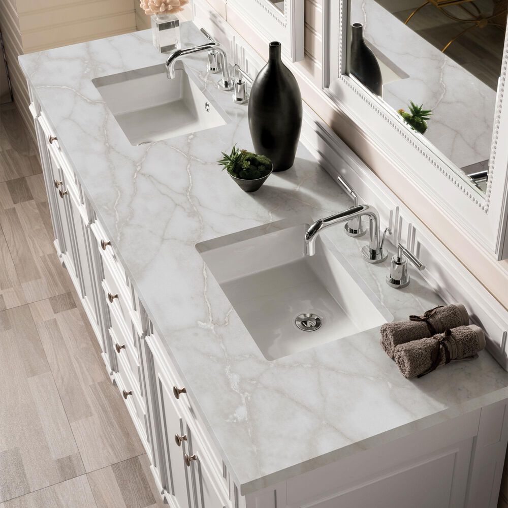 James Martin Vanities Bristol 72" Double Bathroom Vanity in Bright White with 3 cm Eternal Jasmine Pearl Silestone Top, Rectangular Sinks and FreePower Wireless Charger, , large