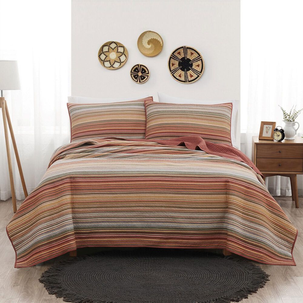 Pem America Sunset Stripe 3-Piece Full/Queen Quilt Set in Orange, , large