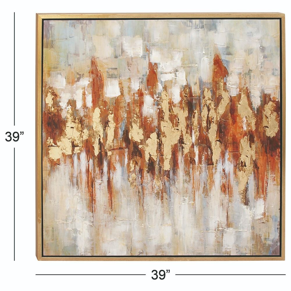 Maple and Jade 39&quot; x 39&quot; Abstract Framed Wall Art in Gold, Red, Brown, White and Gray, , large