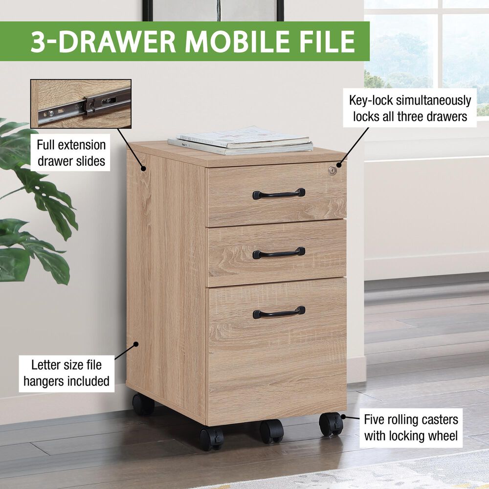 Valor Living Ace 3-Drawer Mobile File in River Oak, , large
