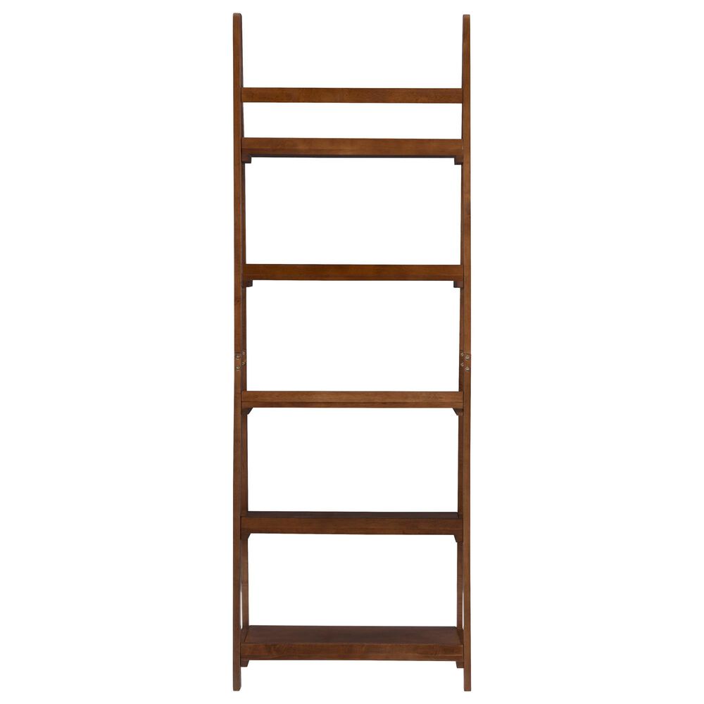 Linon Home Decor Charlotte 5-Shelf Ladder Bookcase in Warm Walnut, , large