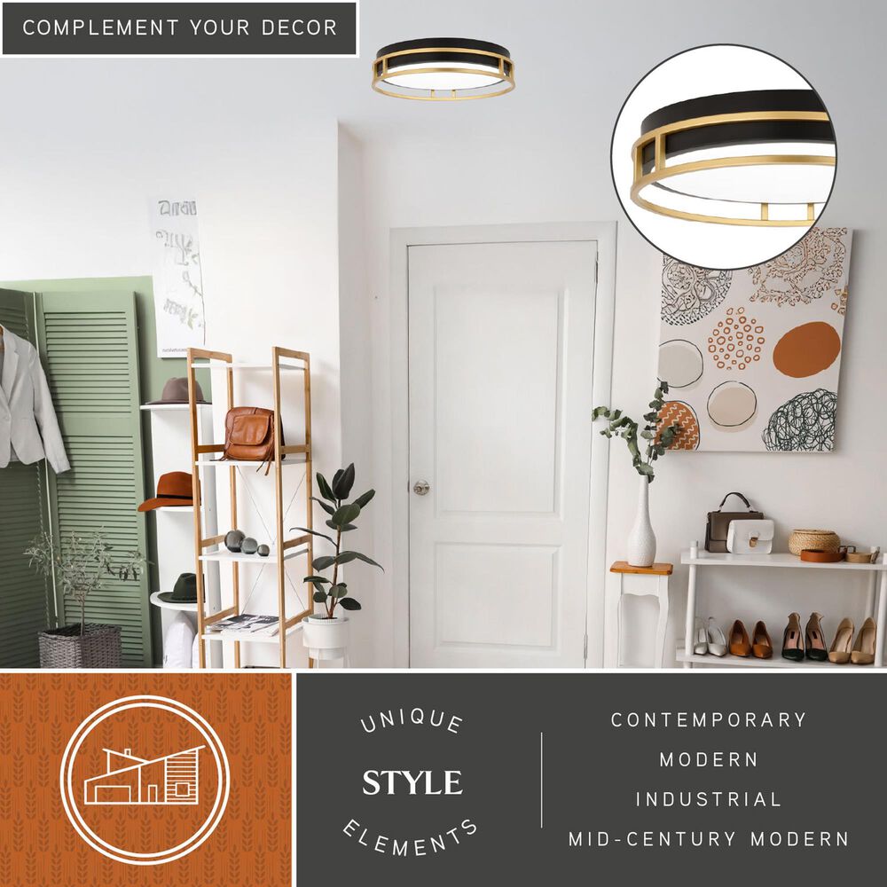 Vaxcel Northgate 13" 1-Light Flush Mount in Matte Black and Satin Gold, , large
