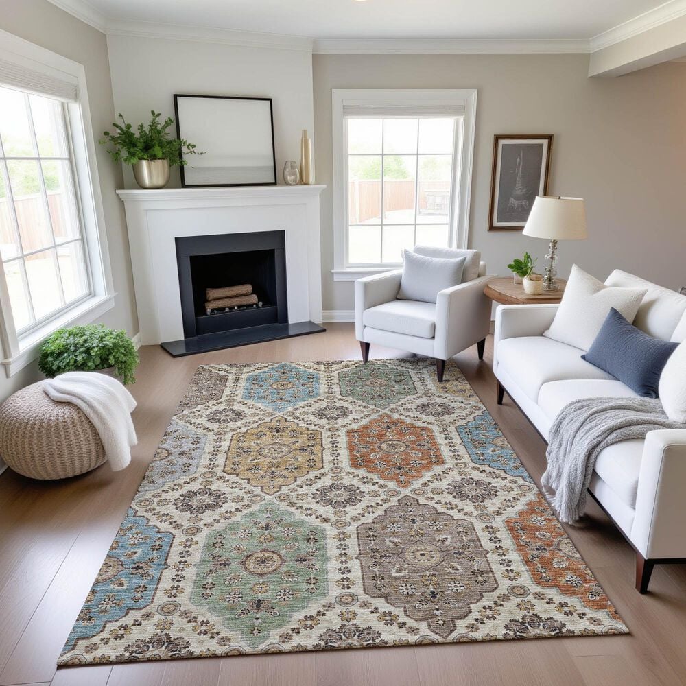 Dalyn Rug Company Silk Road Linen, Mocha, Copper, Gold and Sky 3&#39; x 5&#39; Area Rug, , large