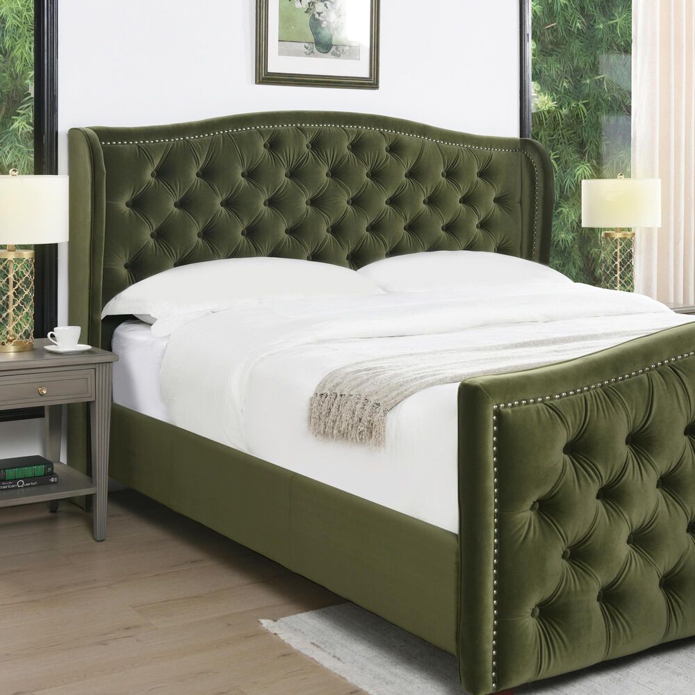 Jennifer Taylor Home Marcella King Upholstered Bed in Olive Green NFM