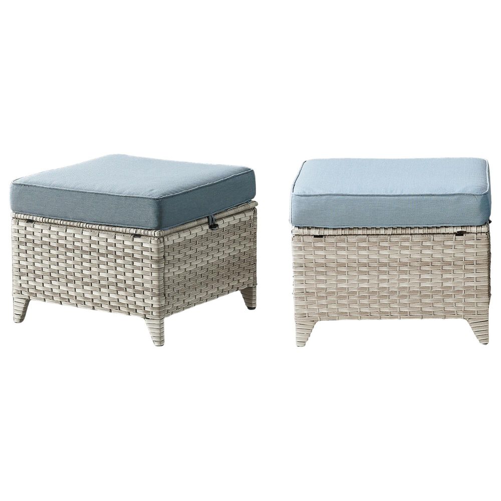 Sunwell Garden Outdoor Ottoman with Grayish White Rattan in Baby Blue (Set of 2), , large