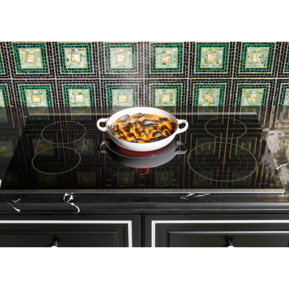 Cafe 2-Piece Kitchen Package with Matte Black 30" Smart Built-In Convection Double Wall Oven and Stainless Steel 30" Electric Cooktop, , large