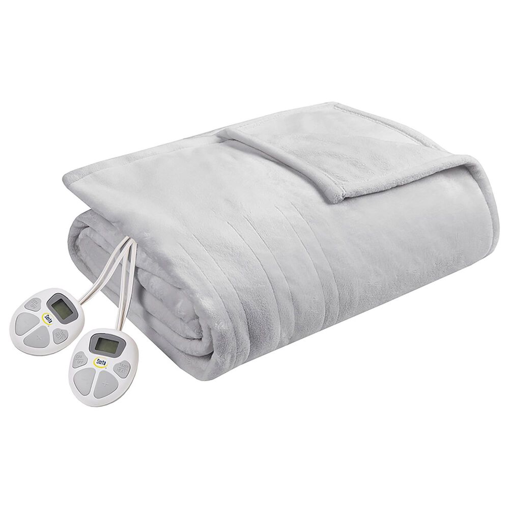 Hampton Park Plush Heated Queen Blanket in Light Grey Nebraska