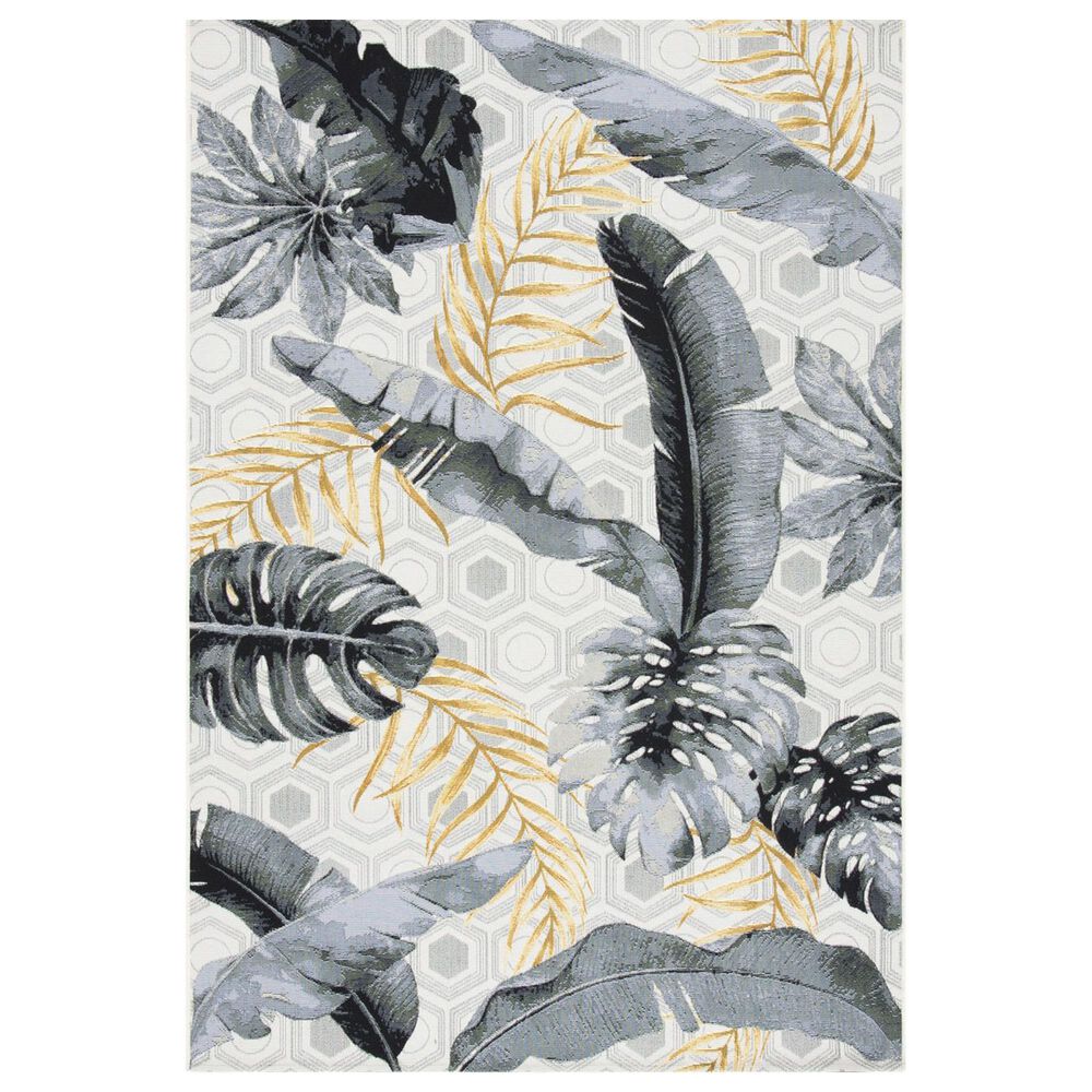 Safavieh Barbados Tropical Botanical 8" x 10"5" Grey and Gold Indoor/Outdoor Area Rug, , large
