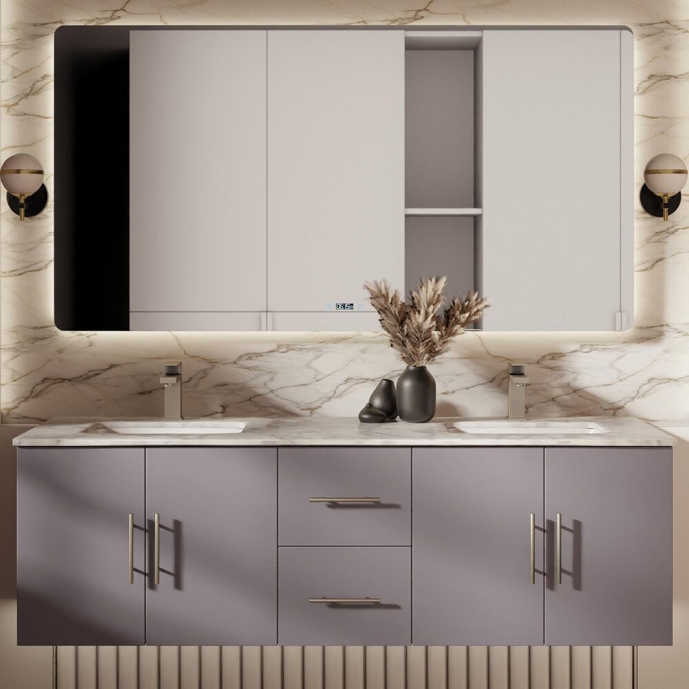 Lexora Home Geneva 60&quot; Double Bathroom Vanity in Dark Grey with 2 cm White Carrara Marble Top and Rectangular Sinks, , large
