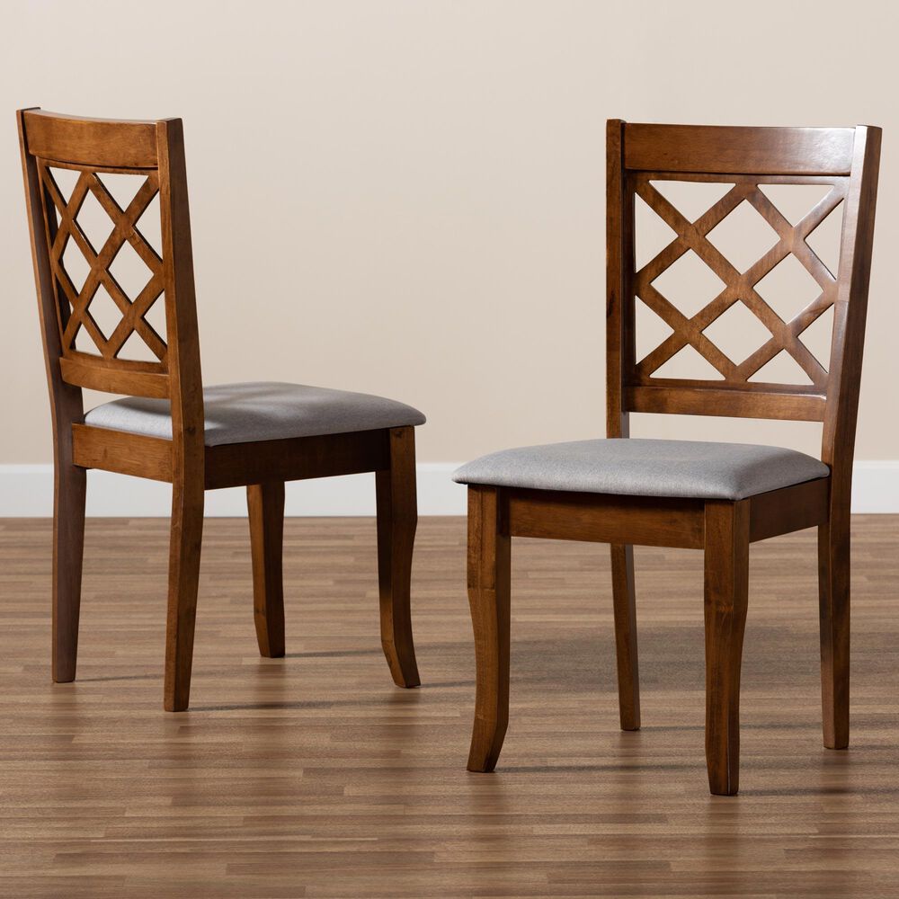 Baxton Studio Verner Side Chair with Grey Cushion in Walnut Brown (Set of 2), , large