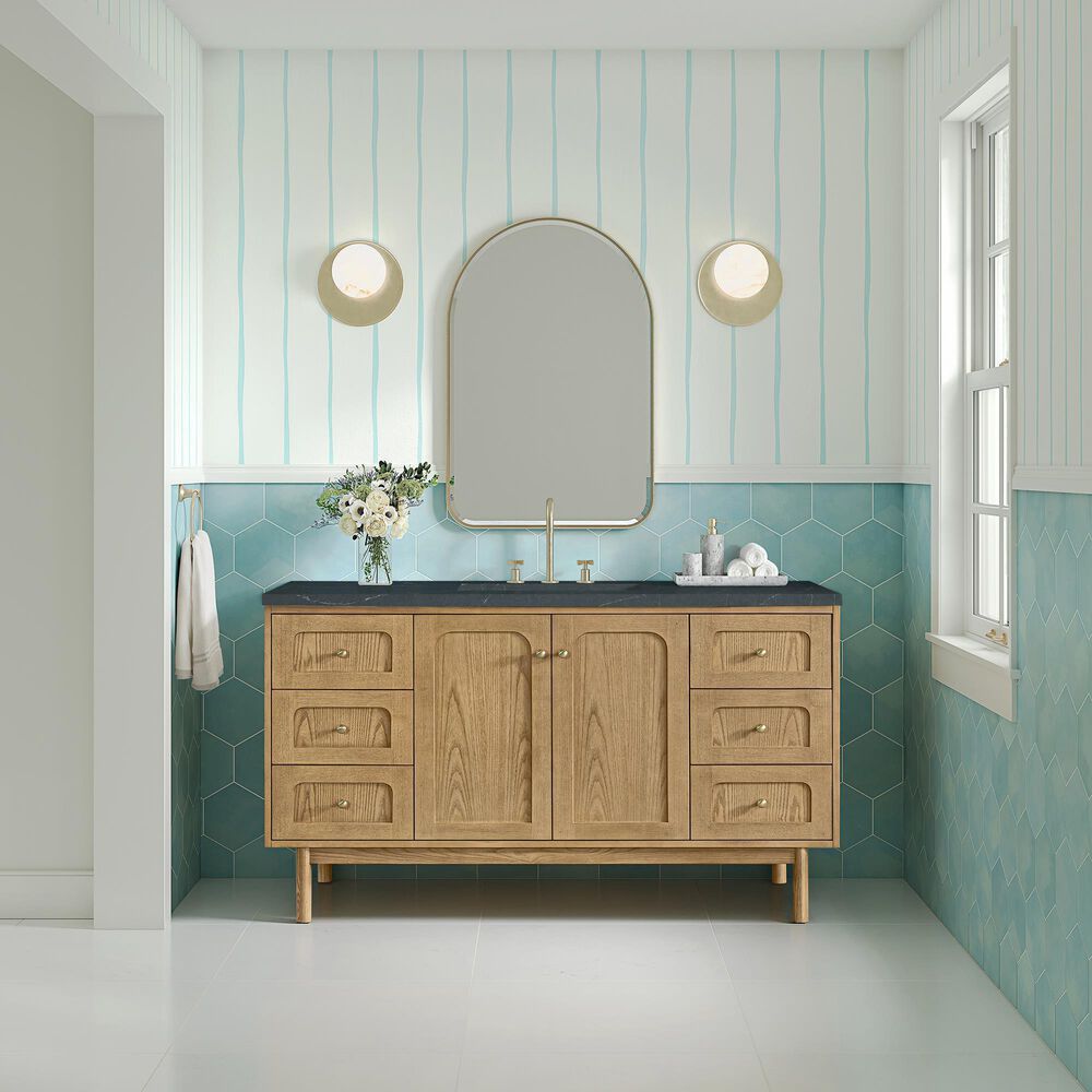 James Martin Vanities Laurent 60&quot; Single Bathroom Vanity in Light Natural Oak with 3 cm Charcoal Soapstone Quartz Top and Rectangular Sink, , large