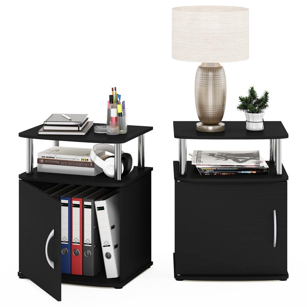 HOMLUX 3-Tier Utility Design End Table with Door in Americano and Chrome (Set of 2), , large