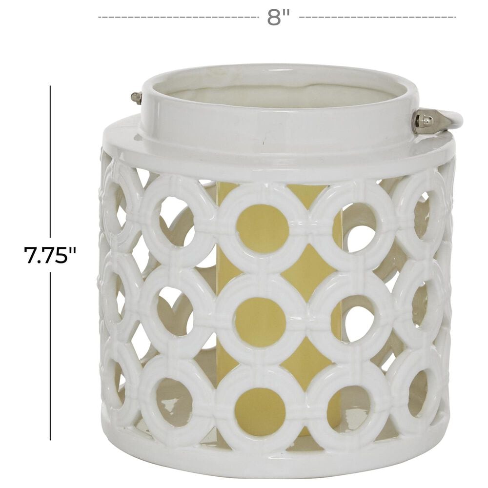 Maple and Jade 8&quot; Circles Decorative Indoor/Outdoor Decorative Candle Lantern in Polished White and Silver, , large
