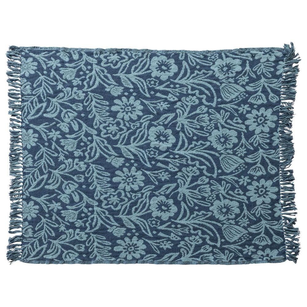 Creative Coop Happy House Woven Recycled Cotton Blend Throw in Blue and Light Blue, , large