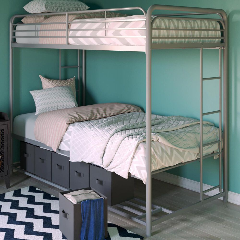 DHP Bellona Twin Over Twin Storage Bunk Bed in Silver, , large