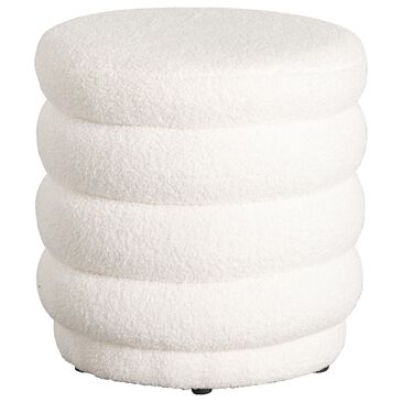 Linden Boulevard White Sherpa Round Pouf, , large