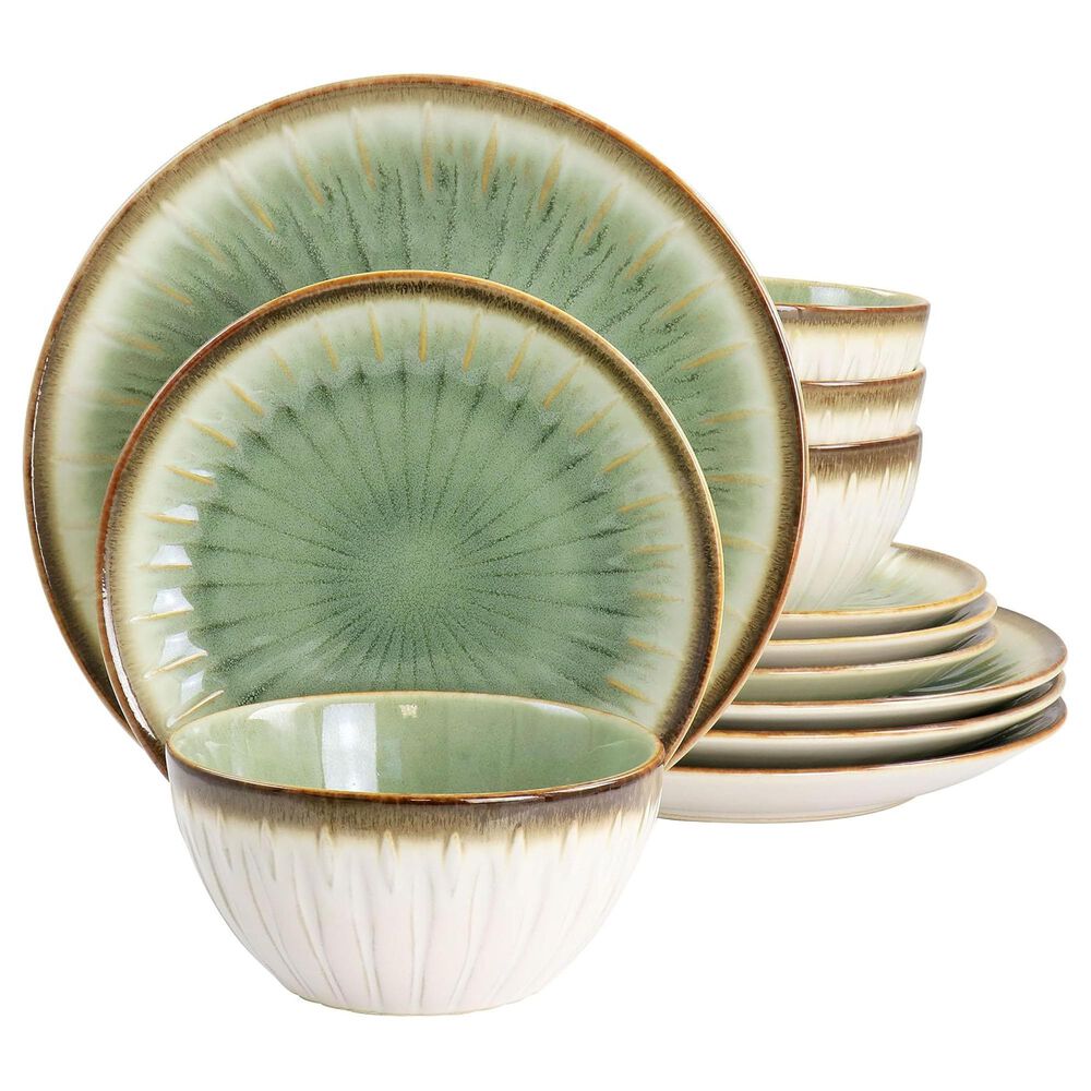 Gibson Home Mayfair Bay 12-Piece Dinnerware Set in Green, , large